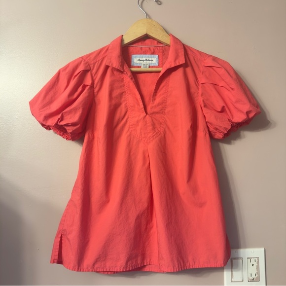 Tommy Bahama Nova Wave Puff Sleeve Seersucker Top Red Orange Women Size XS - Picture 2 of 9